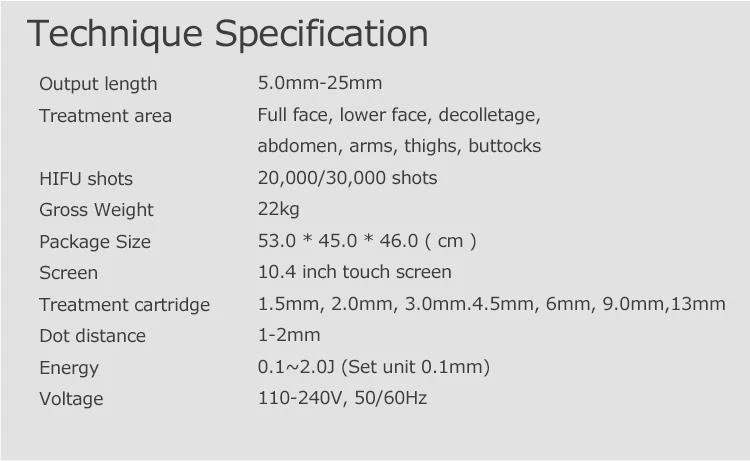 portable 7D HIFU Specification